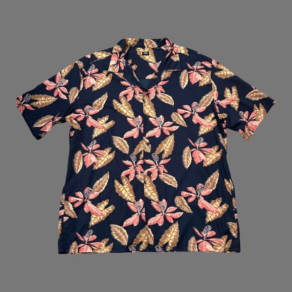 UNIQLO Open Collar SS Shirt Mens Size L Navy Multicolor EUC Modal Blend - Picture 1 of 6